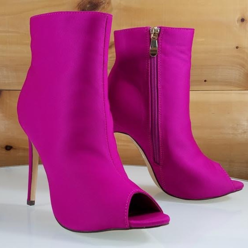 BLU - SATIN PEEP TOE BOOTIE FUCHSIA PINK